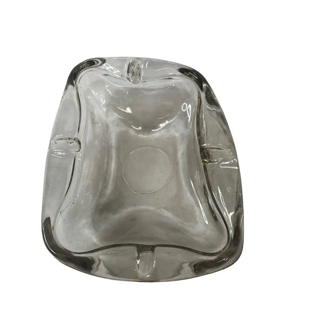 Vintage Thick Glass Ashtray 70's Vintage Glass Cigarette Holder MCM - Picture 2 of 16
